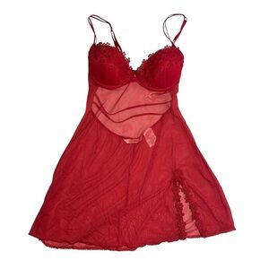 red floral sheer lingerie mini dress/ top